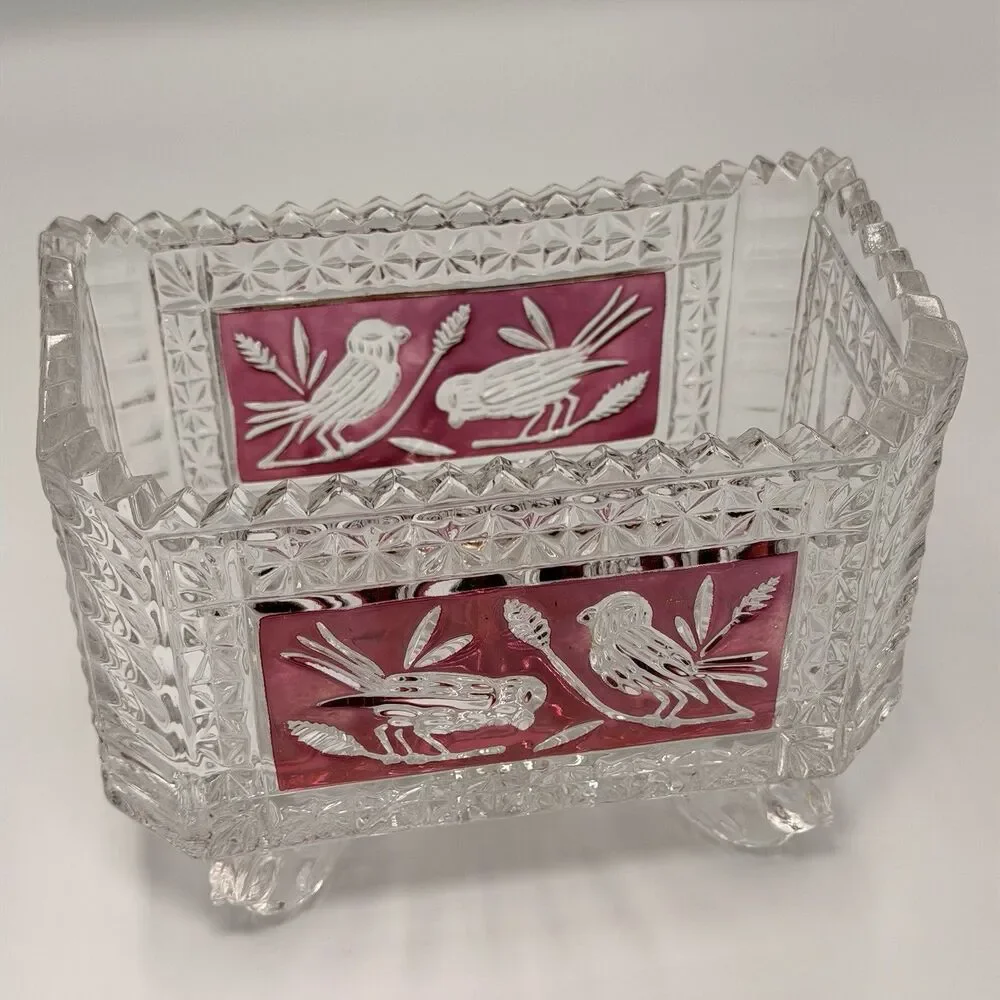 Hofbauer Byrdes Ruby Red Bird 4-Footed Bowl Trinket Candy Dish 24% Lead Crystal